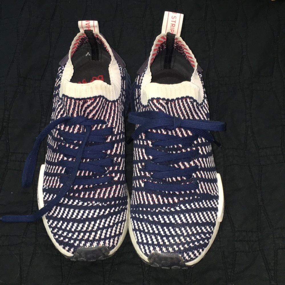 Nike NMD blue red and white shoes